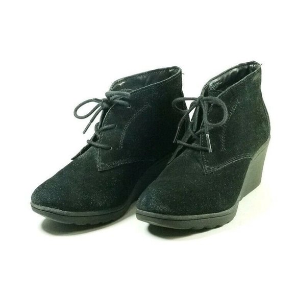 White Mountain Wedge Ankle Boot Women's Size 7.5 M Black Suede Leather - Picture 1 of 6
